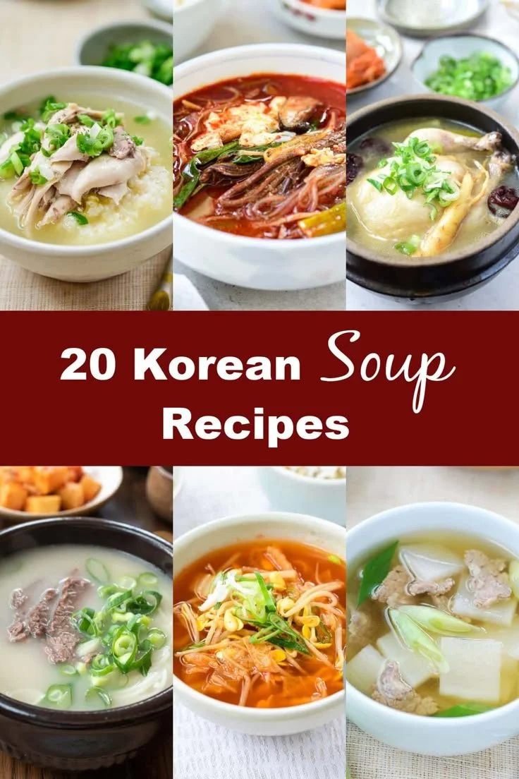 A selection of Korean soups including kimchi jjigae and seolleongtang