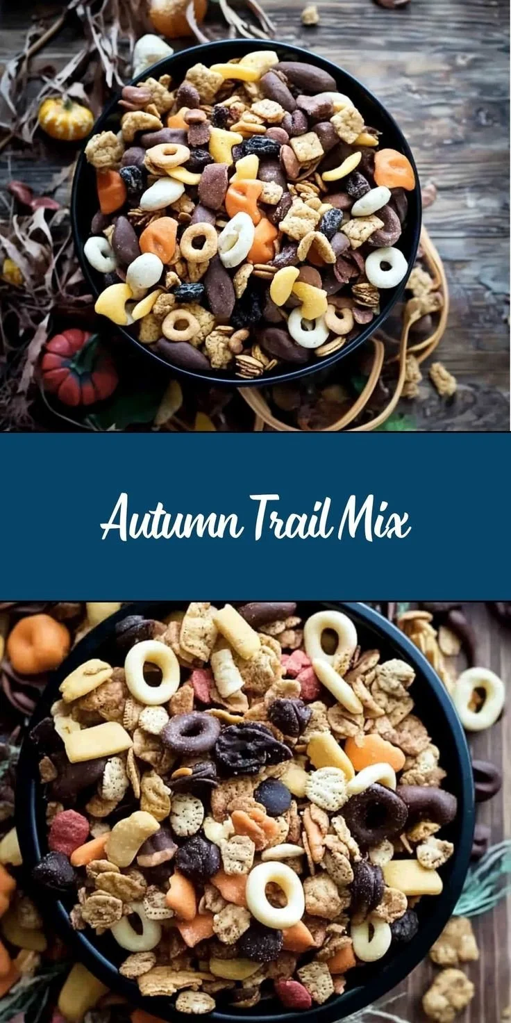 Delicious Autumn Trail Mix featuring nuts, dried fruit, and seasonal spices.