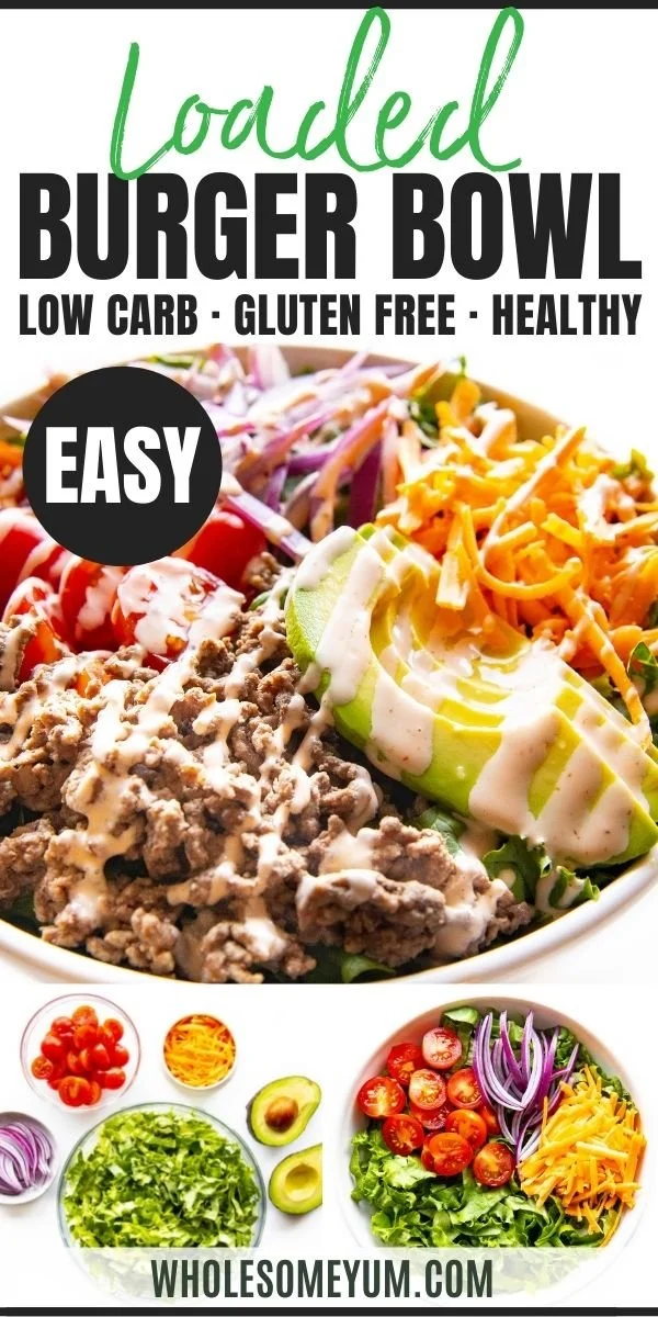 Delicious burger bowl filled with fresh ingredients and flavors
