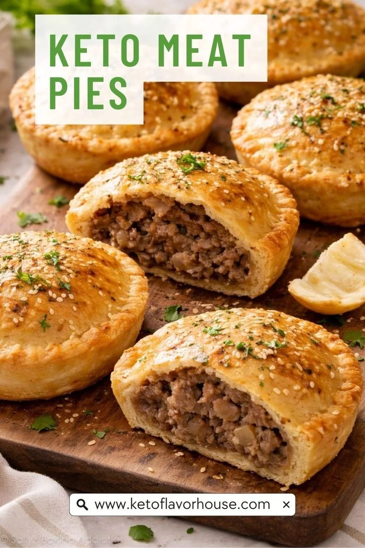 Flaky keto meat pies filled with savory ingredients, ideal low carb snack.
