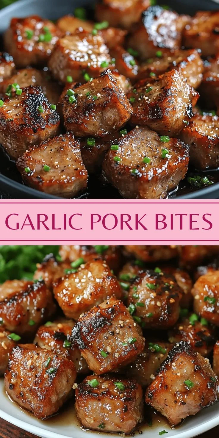 Deliciously savory garlic pork bites served on a platter