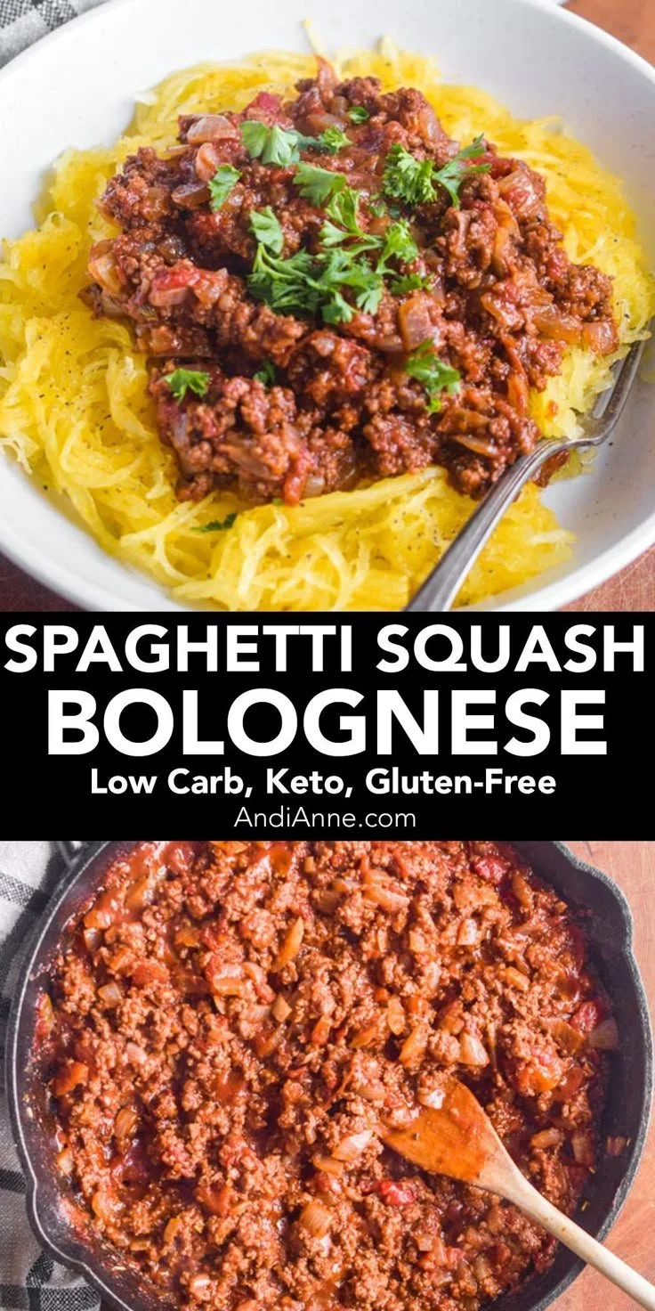 Healthy Spaghetti Squash Bolognese recipe for keto and low carb diets