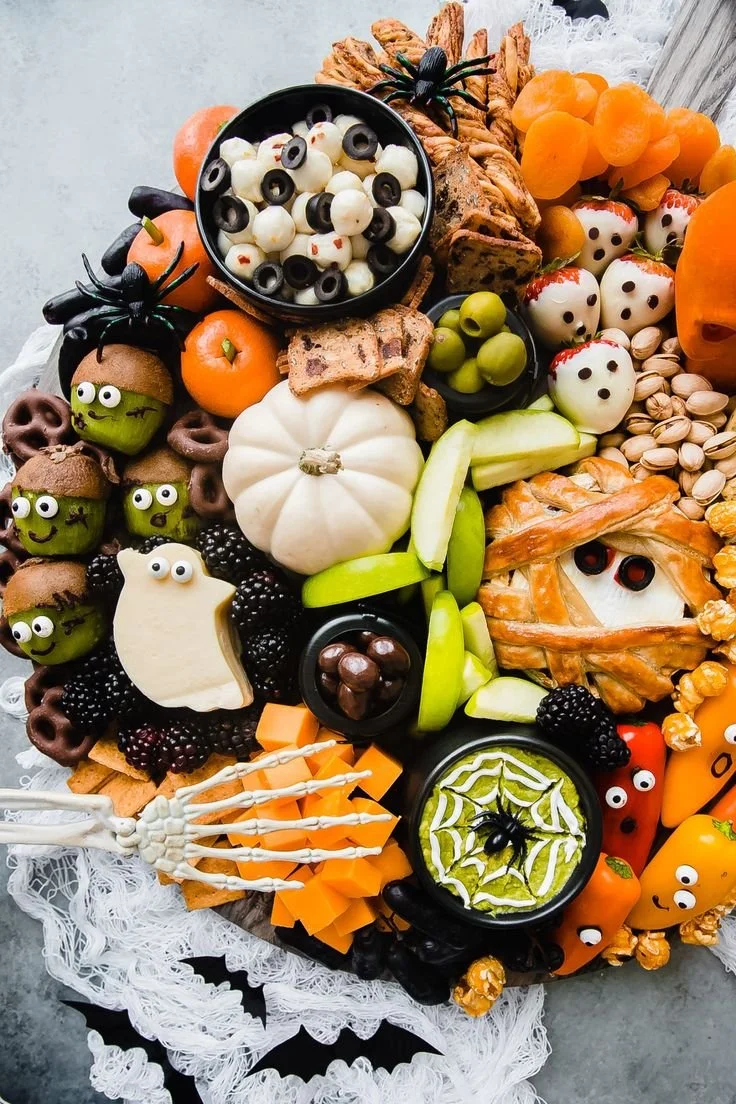 Healthy Halloween charcuterie board and spooky snack ideas for a festive party