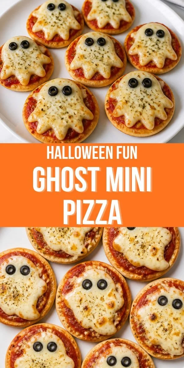 Spooky ghost cheese mini pizza for Halloween celebration
