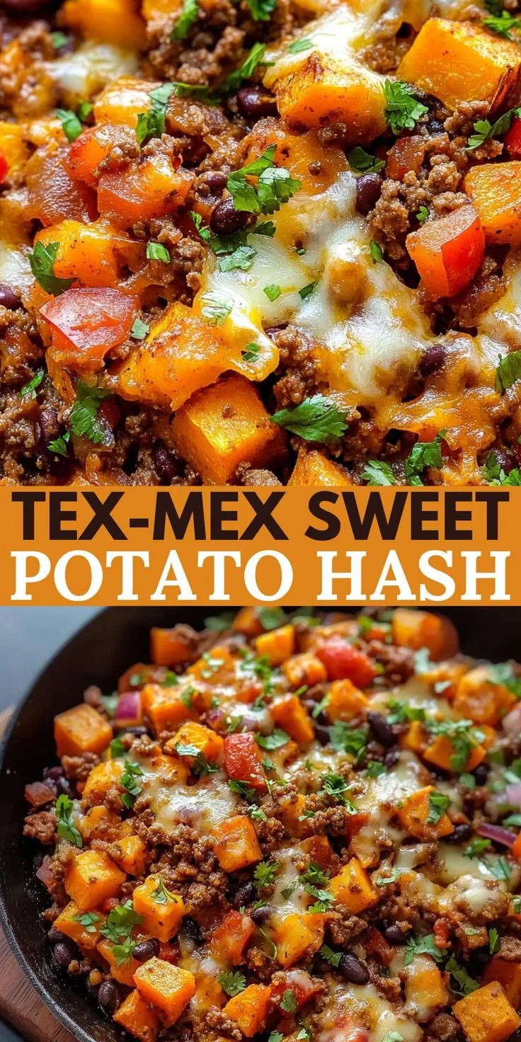 Tex-Mex Sweet Potato Hash with Ground Beef served in a bowl