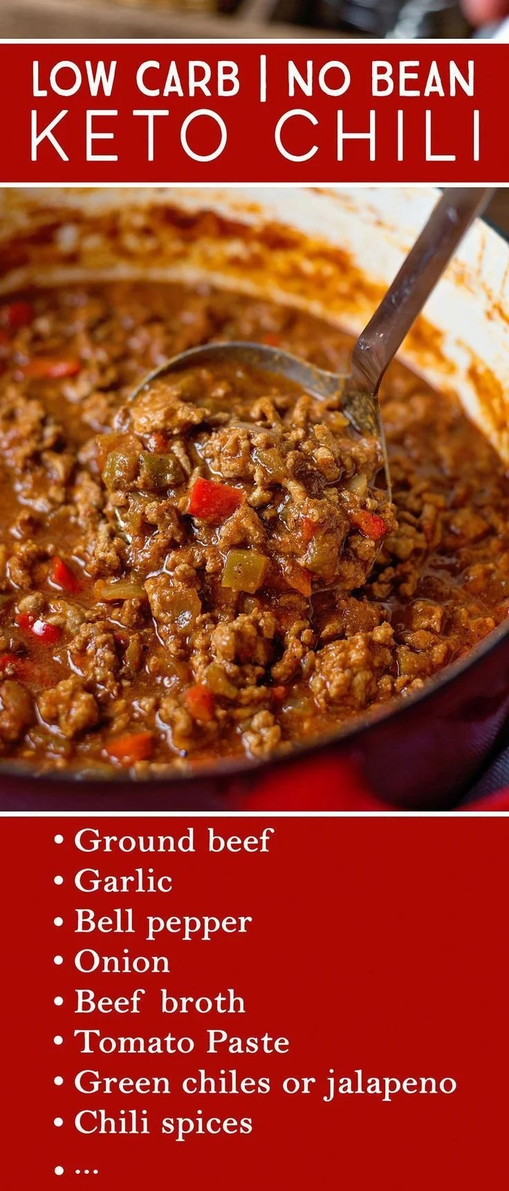 Delicious low carb chili recipe without beans, perfect for healthy eating