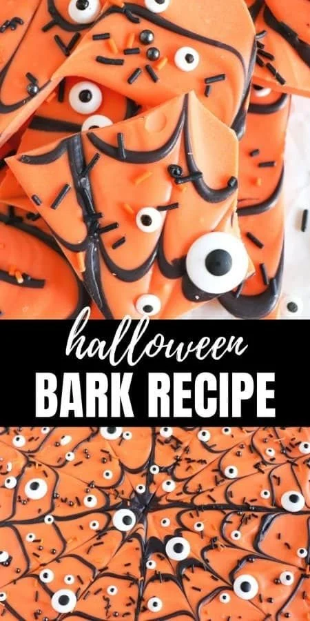 Delicious Halloween chocolate bark with colorful toppings for festive treats
