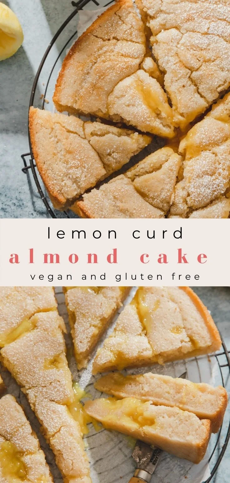 Delicious vegan lemon curd cake garnished with fresh lemon slices.
